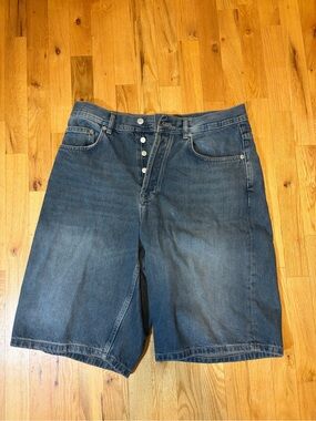 Zara Men's Dark Blue Denim Button-Fly Shorts
